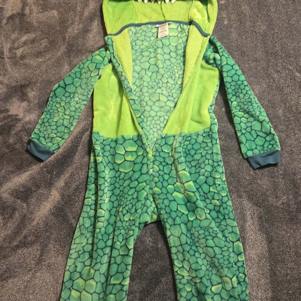 Saint Eve Kids Green Dinosaur Hooded Fleece Footless Union Suit Pajamas Size S (